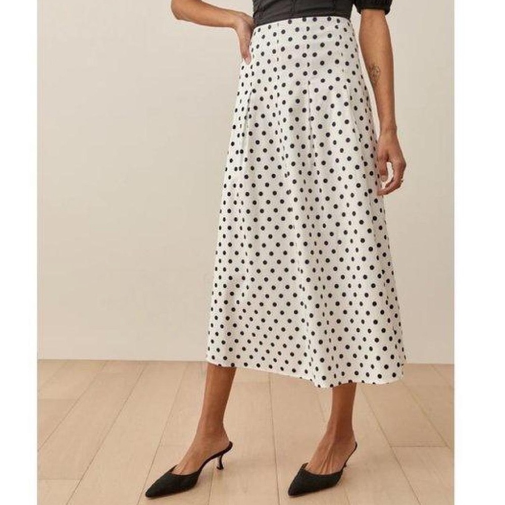 REFORMATION Simon Polka Dot-Print Stretch-Organic-Cotton Midi Skirt - Picture 6 of 6
